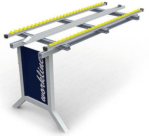 Bedrunka + Hirth werklijn aanbouwframe met rollenbaan, diepte 600, klemvergrendeling, afmetingen in mm (BxD): 1000 x 600, 07.61.100