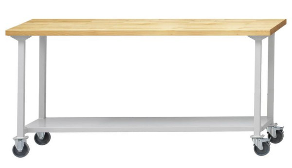 ANKE Werkbänke Arbeitstisch; fahrbar; 2000 x 800 x 840 mm; RAL 7035; Kunststoffschichtplatte 40 mm; Ablageboden aus Stahlblech 600 mm tief, 401.920