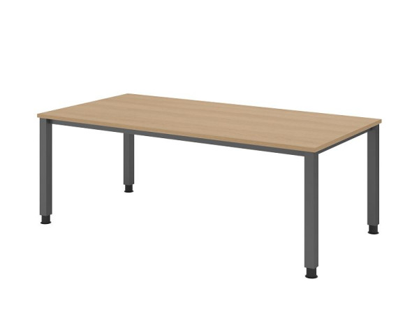 Hammerbacher bureau QS2E, 200 x 100 cm, blad: eikenhout, 25 mm dik, 4-poots frame in grafiet (vergelijkbaar met RAL 7012), werkhoogte 68-83,5 cm, VQS2E/E/G