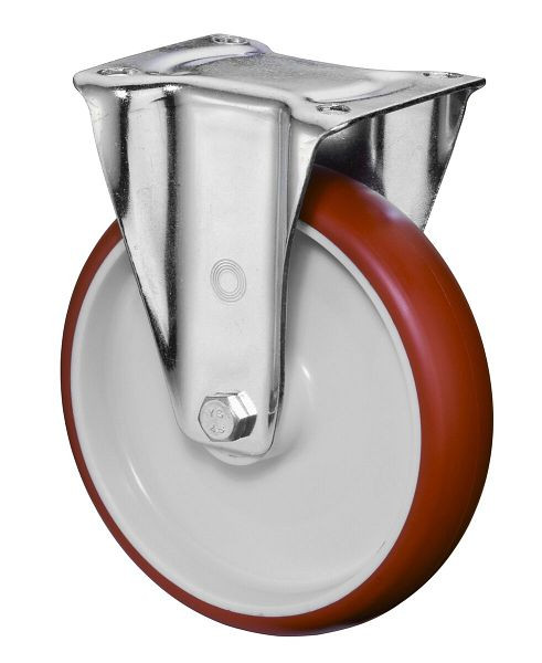 BS rollen transportrol, wielbreedte 45 mm, wiel-Ø 200 mm, draagvermogen 300 kg, polyurethaan rood, wiellichaam kunststof, rollager, plaat, L410.B31.200
