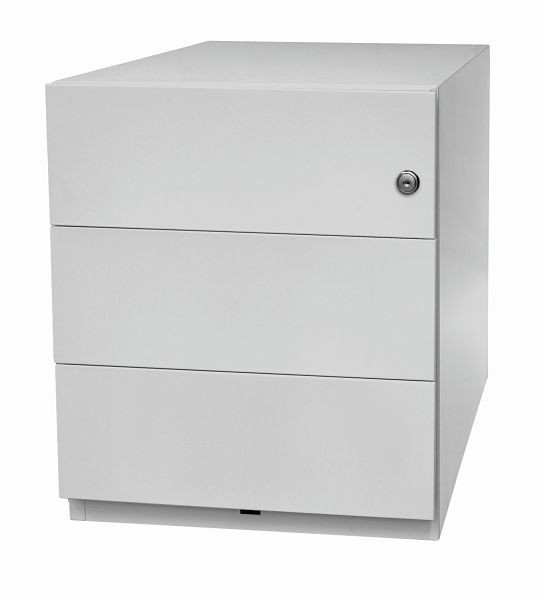 Bisley Note™ rolcontainer met handgreep, 3 universele laden 565 mm diep, lichtgrijs, NWH59M7SSS645