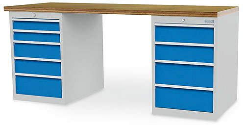 Bedrunka + Hirth serie werkbank, R 18-24, aantal lades: 9, afmetingen in mm (BxDxH): 1500 x 750 x 859, 03.15.580.9V
