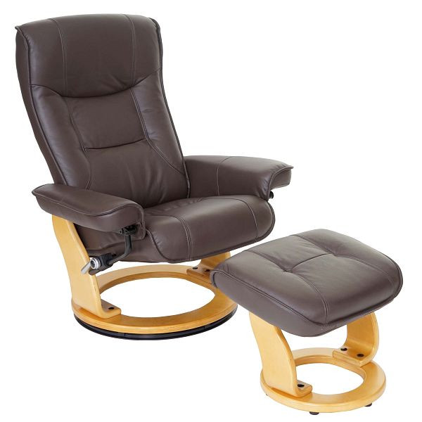 Mendler MCA relaxstoel Hamilton, TV-stoel kruk, echt leer 130kg draagvermogen, bruin, naturel bruin, 56051