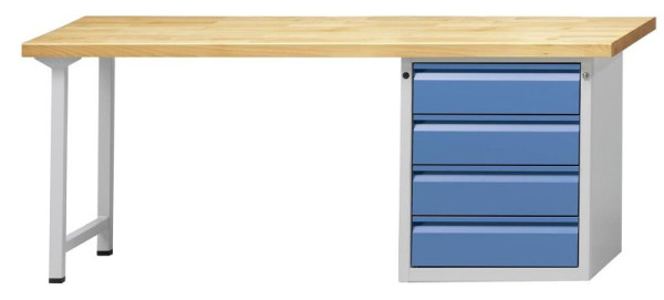 ANKE combinatie werkbank; 2000x700 mm; RAL 7035/5012; Plintkast rechts (E) 625x640x800 mm, 4 laden