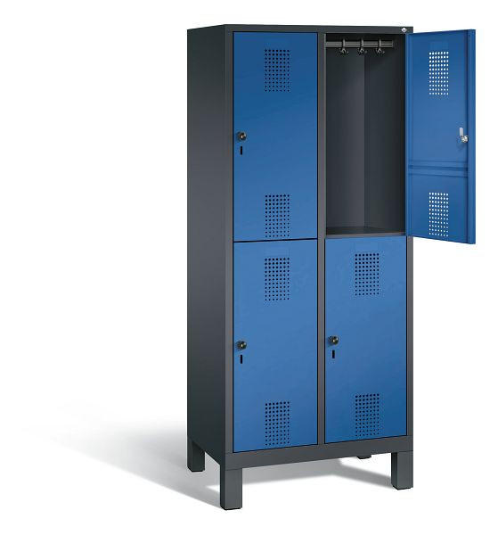 C+P locker dubbeldekker Evolo, H1850xW810xD500mm, kleur: zwartgrijs / gentiaanblauw, 48310-22 S10052