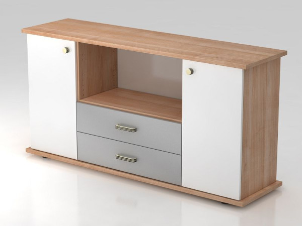Hammerbacher dressoir 2 deuren, 2 lades, gestreept handvat walnoot/wit, 166,1x44,8x84 cm (BxDxH), VSBTS/N/W/SG
