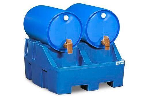 DENIOS vulstation PolySafe RS gemaakt van polyethyleen (PE), blauw, voor 2 vaten van 200 liter, 163-131