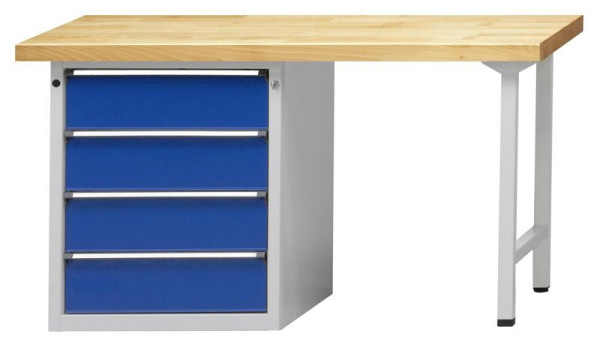ANKE combinatie werkbank; 1500x700 mm; RAL 7035/5010; Linker onderkast (V-BL) 660x615 mm, 4 laden 180 mm