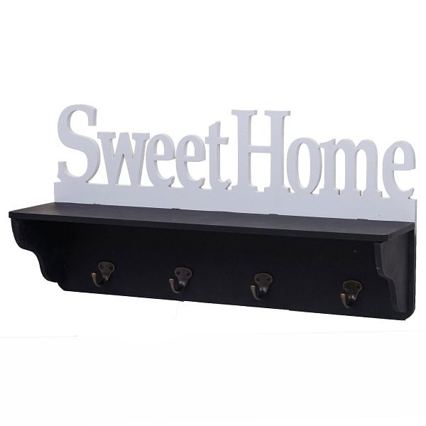 Mendler wandkast HWC-D41 Sweet Home, kastplank, 4 stevige haken 30x60x13cm, zwart/wit, 62797