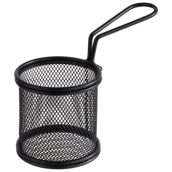 APS serveerfrituurmand, Ø 8 x 7,5 cm, RVS, zwart, handvat: 9,5 cm, -SNACKHOLDER-, 40624