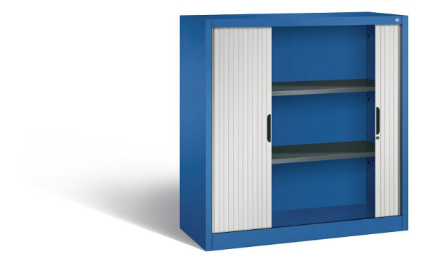 C+P dressoir met rolluik Omnispace, H1230xB1200xD420mm, kleur: gentiaanblauw/lichtgrijs, verzonken greep, 3 niveaus, 3233-00 S10205