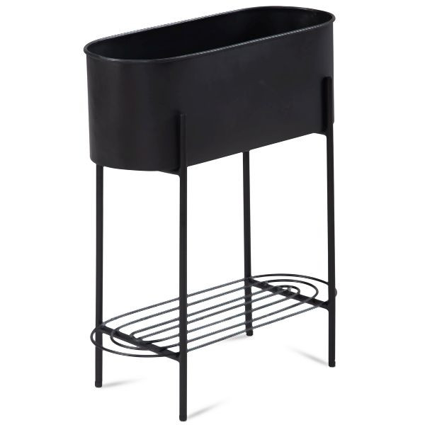 Wohnling plantenbak metaal 51x65x22 cm plantenpot zwart met frame en plank, binnen, rechthoekig, WL6.755
