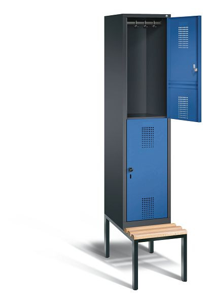 C+P locker dubbeldekker Evolo, H2090xW420xD815mm, kleur: zwartgrijs / gentiaanblauw, 48350-12 S10017