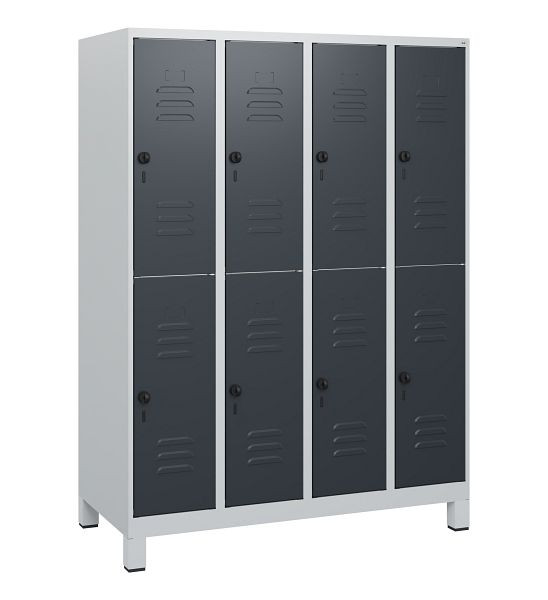 C+P Doppelstöckiger Spind Classic PLUS, Füße, 4 Abteile, 1630x1200x500mm, 7035/7016, Drehriegel, 0803105-40 S10008