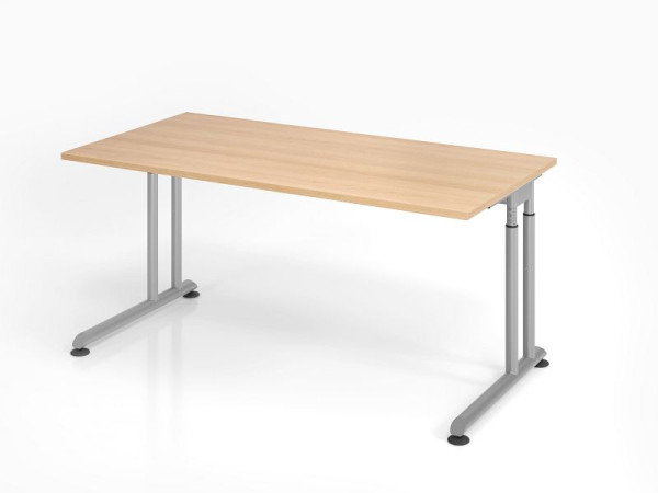 Hammerbacher bureau ZS16, 160 x 80 cm, blad: eikenhout, 25 mm dik, ABS dikke rand, rechthoekige vorm, zilver, VZS16/E/S