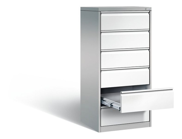 C+P archiefkast Acurado, H1357xB553xD590mm, kleur: wit aluminium / verkeerswit, handgreep, 12736-322 S10074