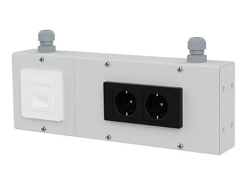 Bedrunka+Hirth energie unit met 2x Schuko en 1x netwerk, afmetingen in mm (BxDxH): 375 x 60 x 130, PTEK375