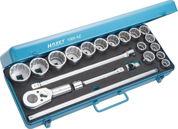 Hazet dopsleutelset, hol vierkant 20 mm (3/4 inch), uitwendig dubbel zeskantprofiel, aantal gereedschappen: 21, 1000AZ