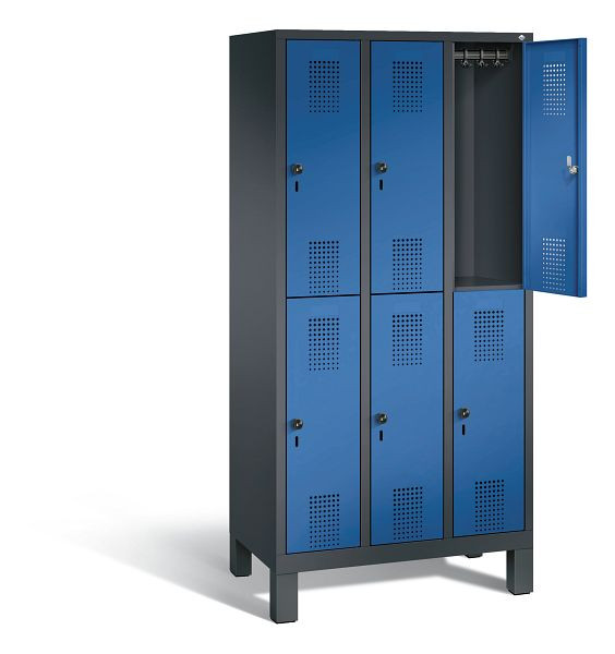 C+P locker dubbeldekker Evolo, H1850xB900xD500mm, kleur: zwartgrijs / gentiaanblauw, 48310-30 S10149