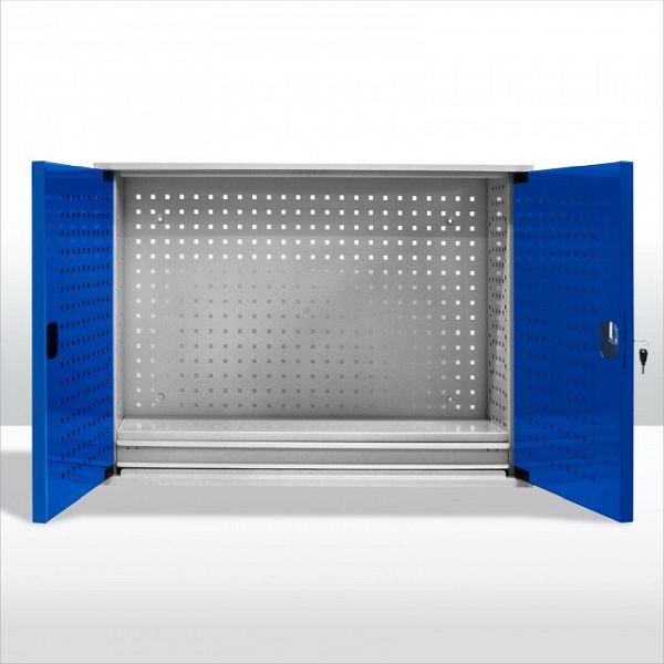 ADB 2-deurs wandkast met lade en plank, afmetingen H x B x D: 755 x 1050 x 310 mm, romp: lichtgrijs (RAL 7035), deuren: gentiaanblauw (RAL 5010), 52607