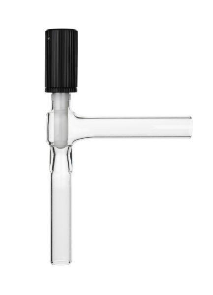 Rettberg hoek hoogvacuüm ventiel met PTFE spindel, doorlaat 0 - 10 mm, verstelbaar, buismof buiten - Ø 22 mm, borosilicaatglas 3.3, 107000171