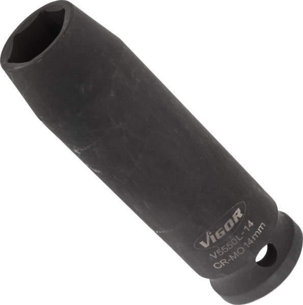 VIGOR slagmoersleuteldop, lang, hol vierkant 12,5 mm (1/2 inch), buitenzeskantprofiel, 14 mm, V5550L-14