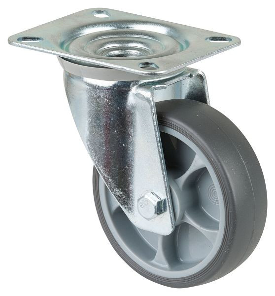 BS-rollen transportrol, breedte 32 mm, Ø100 mm, tot 110 kg, thermoplastische grijze banden, rollagers, plaat, VE 4 stuks, L400.B44.101