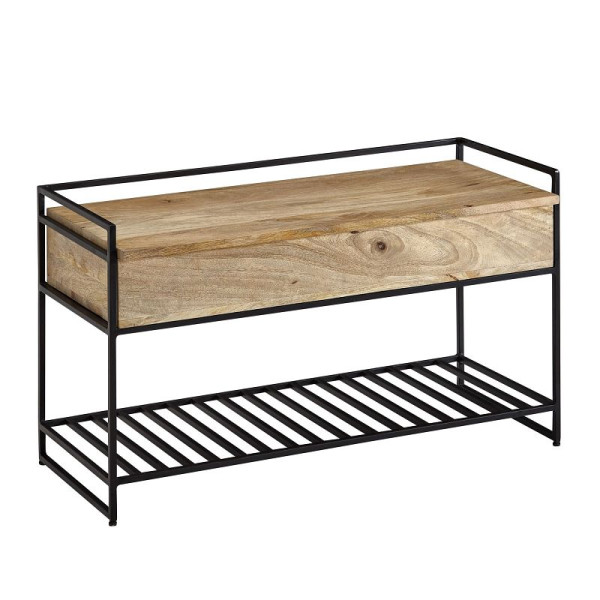 Wohnling bank met opbergruimte 90x52x38 cm mango massief hout / metaal gangbank bruin, schoenenbank met zitting klein, WL6.586