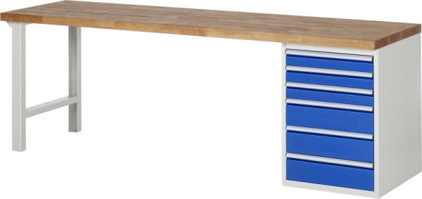 RAU werkbank serie 7000 - modulair ontwerp, onderbouwbak (6x laden), 2500x840x700 mm, 03-7515A1-257B4S.11