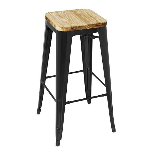 Bolero Bistro Hoge Kruk met Houten Zitkussen Zwart (Pak van 4) (4 stuks), GM640