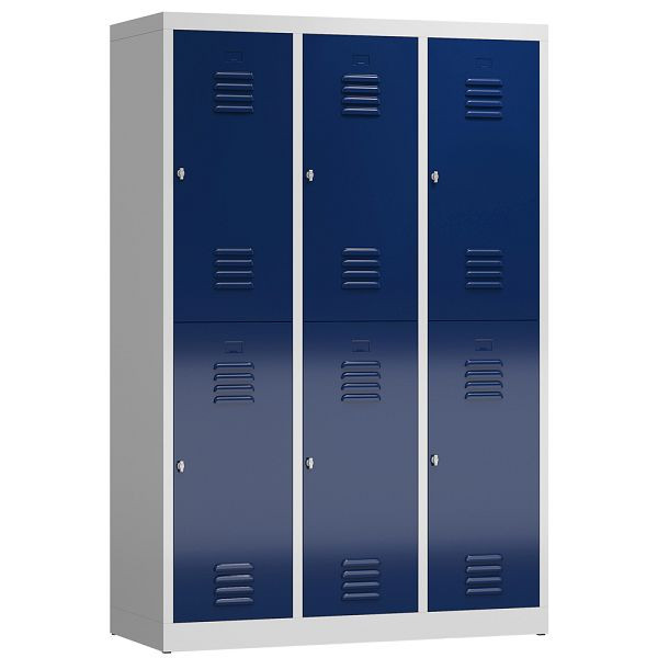 Lüllmann ClassiX kledingkast, 3 vakken, dubbeldekker, 1800 x 1185 x 500 mm, lichtgrijs/gentiaanblauw, X-523231