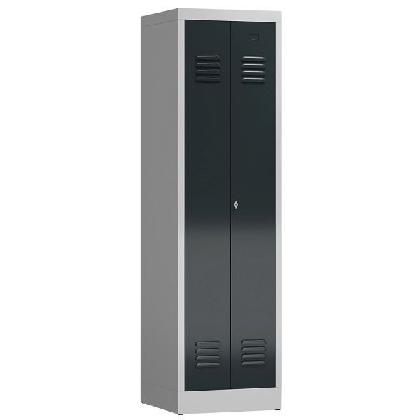 Lüllmann ClassiX kledingkast, 2 in het midden sluitende vakken, 1800 x 500 x 500 mm, lichtgrijs/antraciet, X-510408