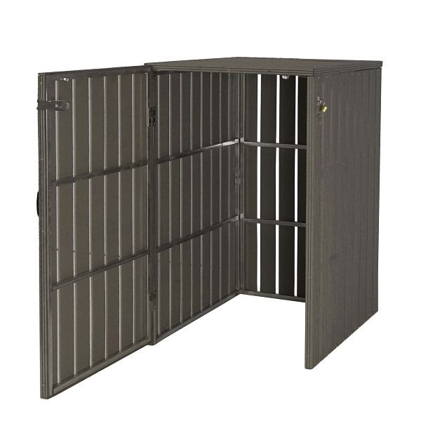 Mendler 1er WPC vuilnisbak bekleding HWC-J28, vuilnisbak, metaal houtlook, uitbreidbaar 240l, grijs, 75959+75960