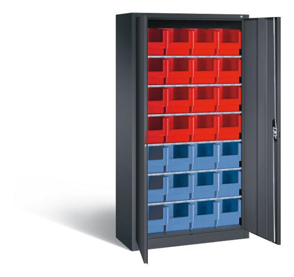 C+P tijdschriftenkast serie 13, H1980xB1000xD420mm, kleur: zwart-grijs, verzonken handgreep, 133144-22 S10028