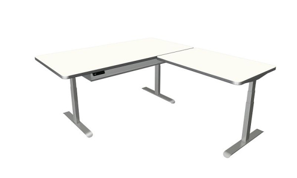Kerkmann sta-/zittafel Move 4 Premium, B 2000 x D 1000 mm, met aanbouwelement 1200 x 800 mm, elektrisch in hoogte verstelbaar van 620-1270 mm, wit, 10321410