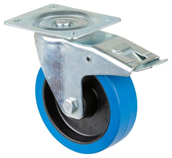 BS rollen transportrol met rem, breedte 42 mm, Ø160 mm, tot 300 kg, blauwe elastische banden, rollagers, verpakking van 2, L420.B61.160