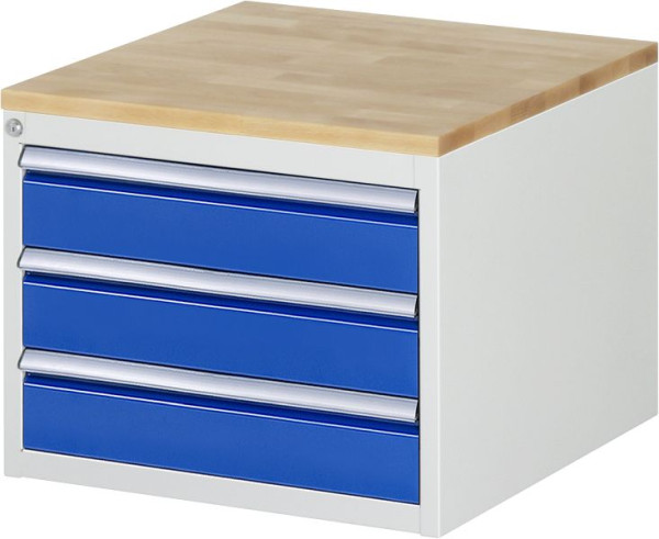RAU ladekast serie 7000, B580 x D650 x H465 mm, 3 x lade afmeting L 3xH120 mm, massief beuken werkblad, 03-L2.3A-B.11