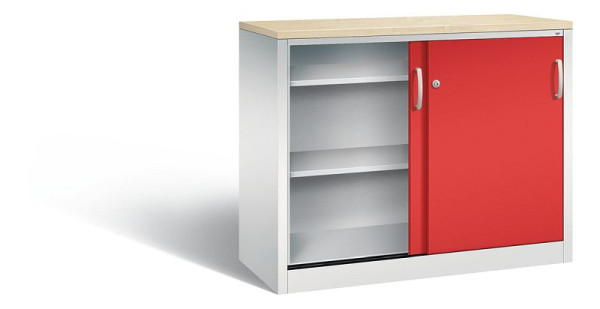 C+P dressoir met schuifdeuren Acurado, H1000xB1200xD500mm, kleur: lichtgrijs / vuurrood, beugelgreep, 2056-00 S10157