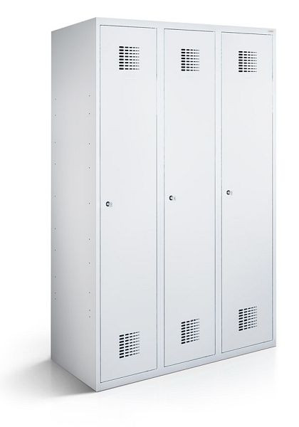 KEMMLIT lockerkast met 3 vakken 30cm met gesloten bodem, lichtgrijs 7035, cilinderslot, 100052