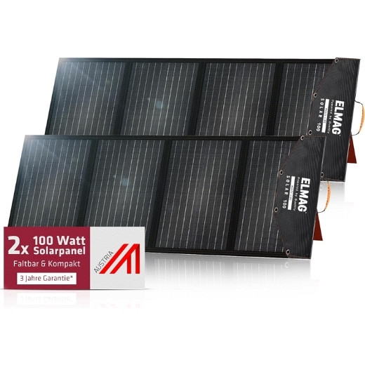 ELMAG opvouwbaar zonnepaneel SOLAR 100 DUO - monokristallijn, 18VDC, 2x100Wp voor draagbare elektriciteitscentrales, verpakking: 2 stuks, 52952