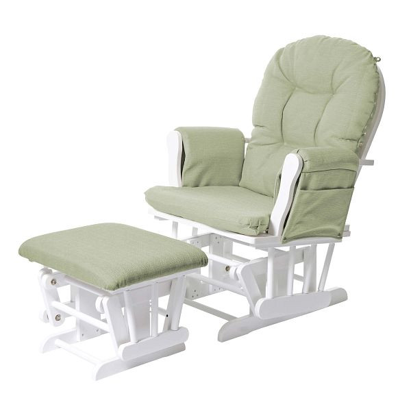 Mendler relaxstoel HWC-C76, schommelstoel met kruk, stof/textiel, lichtgroen, frame wit, 68388