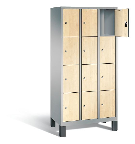 C+P lockerkast Evolo, H1850xW900xD500mm, kleur: wit aluminium / Donau esdoorn decor, decordeur, 48010-304 S10238