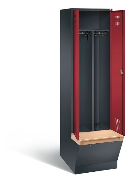 C+P zwart wit locker Evolo, H2090xW610xD815mm, kleur: zwart-grijs/robijnrood, 48056-20 S10287