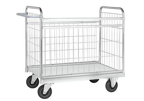 Kongamek pakketwagen KM, verzinkt, flexibel rooster zijwanden, TK 300 kg, massief rubberen wielen, stop, 269102