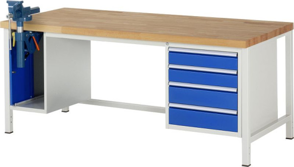 RAU werkbank serie 8000 - frameconstructie (gelast frame), 2 onderbouw containers (bankschroef, 4x lade), 2000x840x900 mm, 03-8185A1-209B4S.11