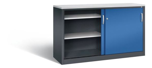 C+P dressoir met schuifdeuren Acurado, H1000xB1600xD500mm, kleur: zwartgrijs / gentiaanblauw, beugelgreep, 2156-00 S10121