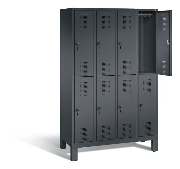 C+P locker dubbeldekker Evolo, H1850xB1190xD500mm, kleur: zwart-grijs, 48310-40 S10039