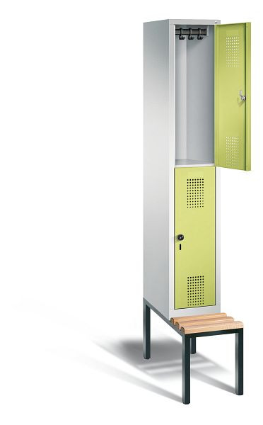 C+P locker dubbellaags Evolo, H2090xB320xD815mm, kleur: lichtgrijs / virid groen, 48350-10 S10083