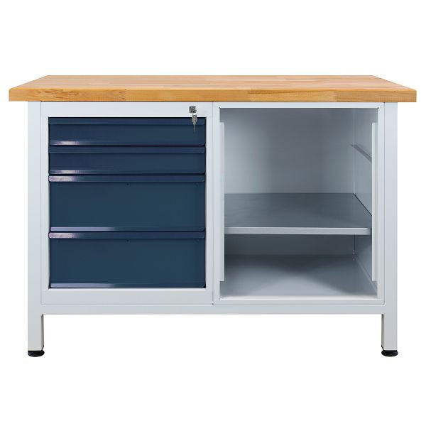 ADB werkbank 1 legborddeel + 4 laden, afmetingen: 1200x600x840mm (BxDxH), kleur werkblad: grijs, RAL 7035, kleur lade: antracietgrijs (RAL 7016), 42929