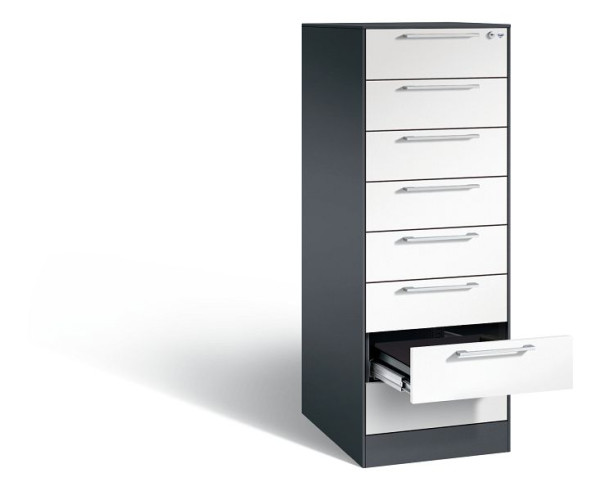 C+P archiefkast Asisto, H1310xB440xD600mm, kleur: zwartgrijs/verkeerswit, beugelgreep, 146225-822 S10019